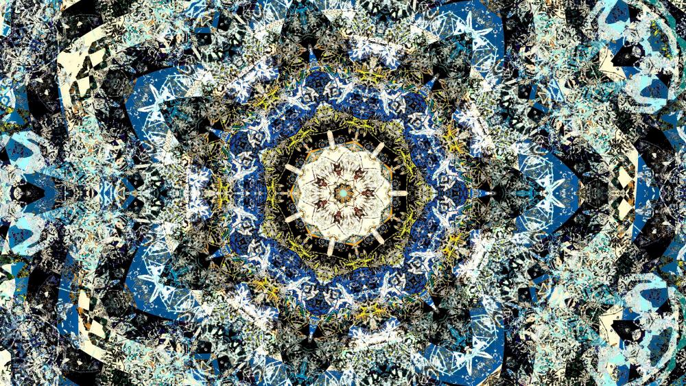 Blue, yellow  kaleidoscope pattern wallpaper