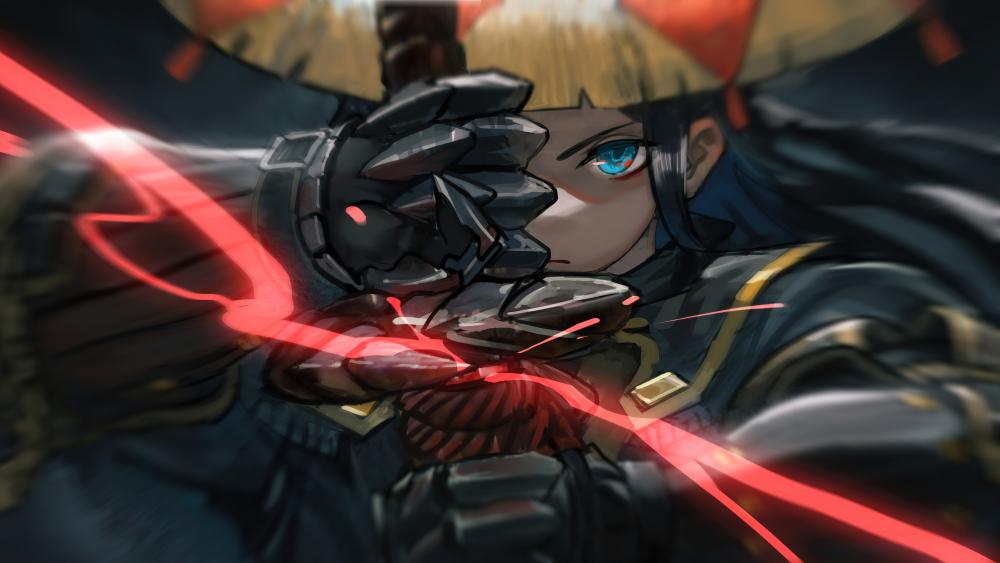 Fierce Anime Warrior in Battle Stance wallpaper