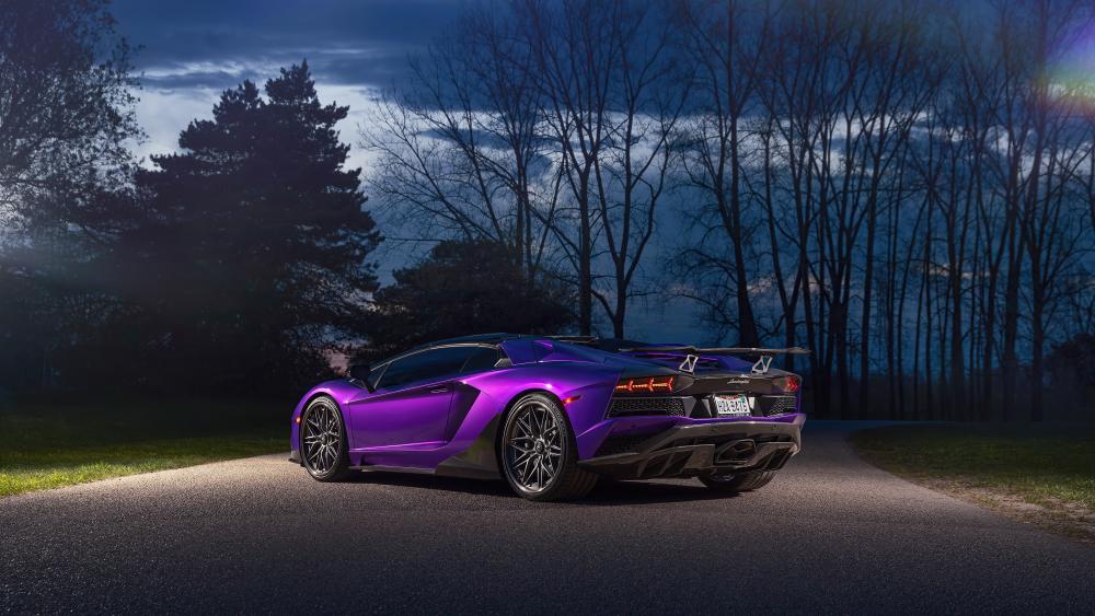 Purple Lamborghini Aventador rear wallpaper