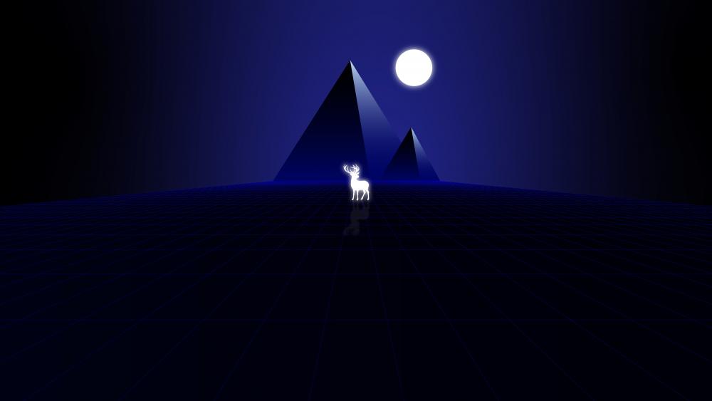 Synth wave pyramids and deer wallpaper