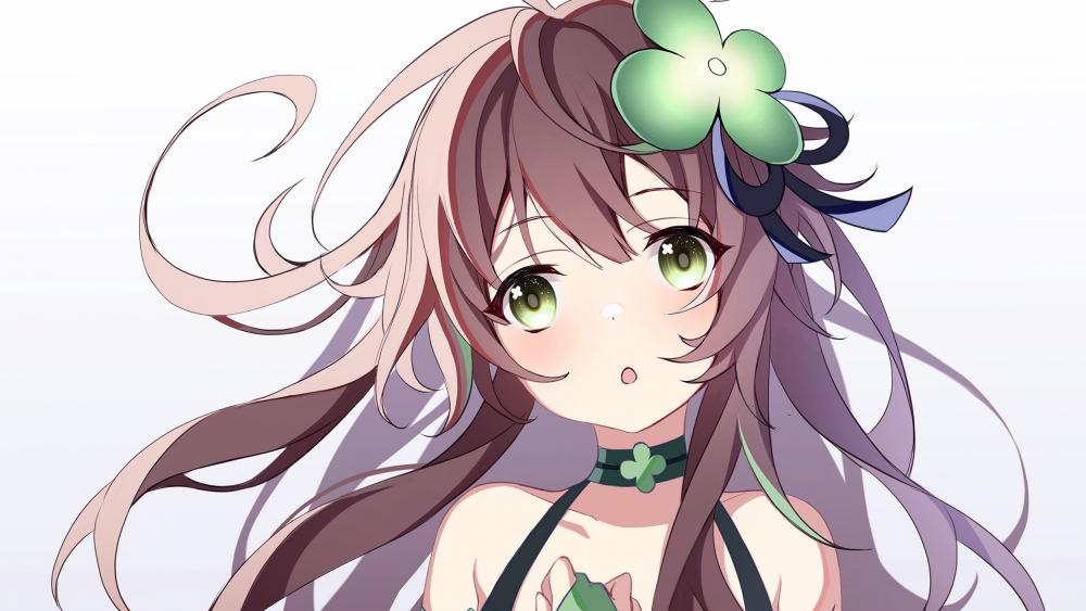 Clover Charmed Anime Girl with Green Eyes wallpaper