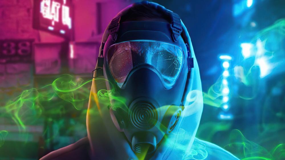 Futuristic Survivor Amidst Toxic Fumes wallpaper