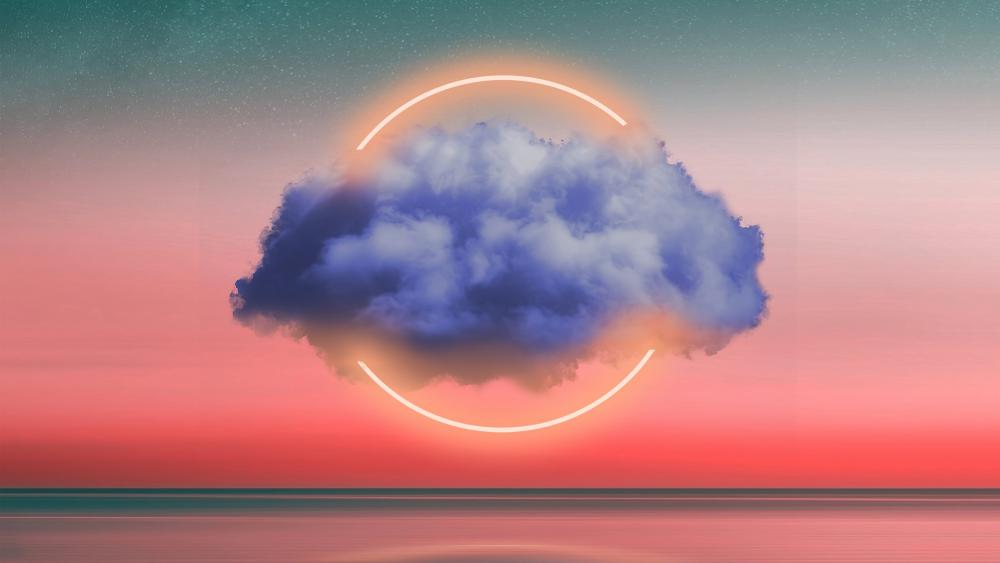 Neon circle in the cloud wallpaper