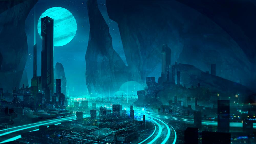 Moonlit Metropolis: A Glimpse Into the Future wallpaper