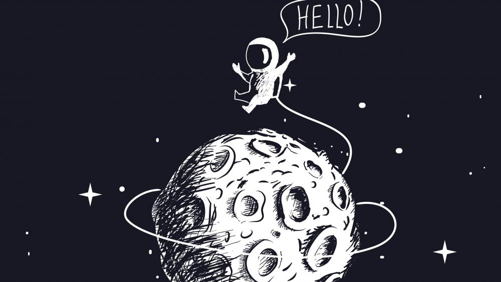 Astronaut's Lunar Greeting in the Cosmic Expanse wallpaper