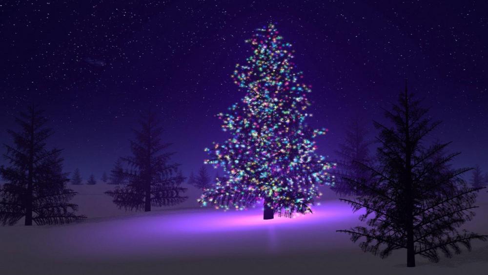 Twinkling Purple Hues in Nighttime Christmas wallpaper