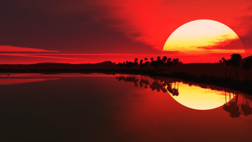 Glowing Sunset over Tranquil Waters wallpaper