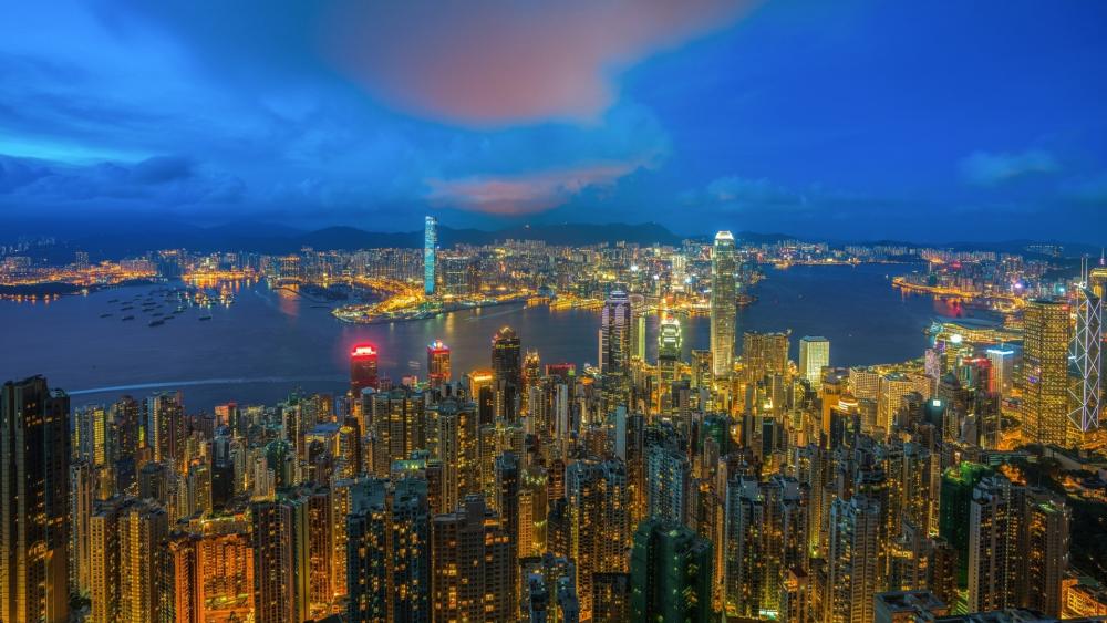 Hong Kong from the Victoria Peak by night wallpaper