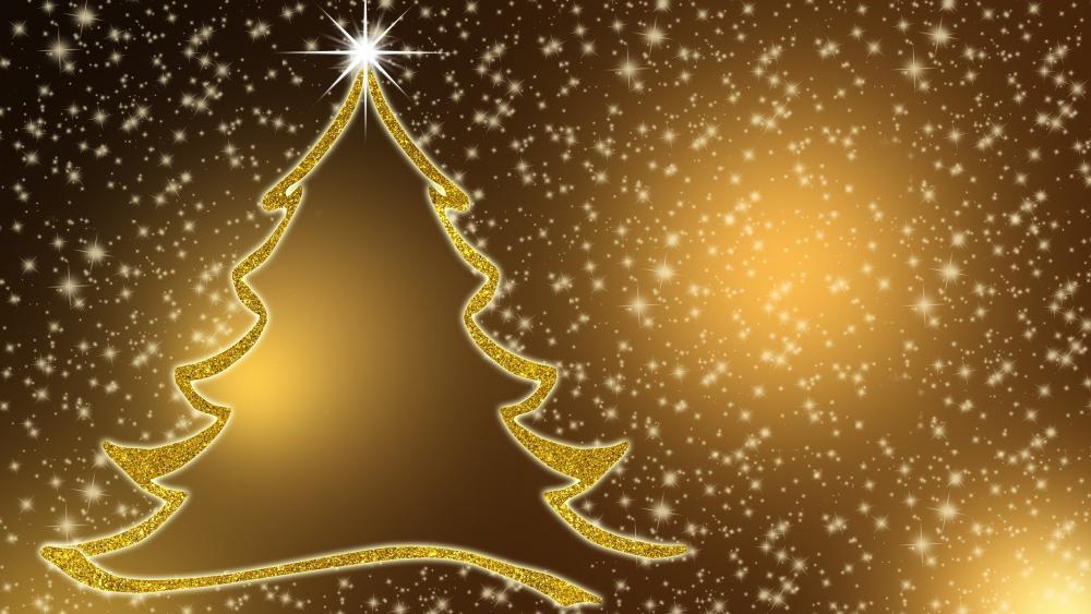 Sparkling golden Christmas tree wallpaper