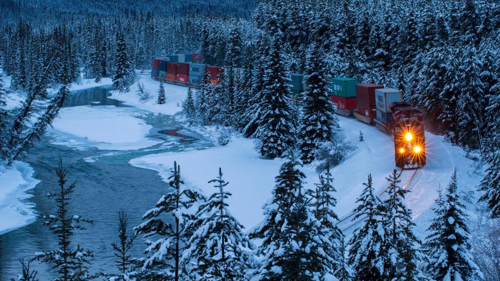 Winter train transport wallpaper