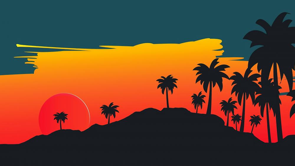 Tropical Sunset Silhouette wallpaper