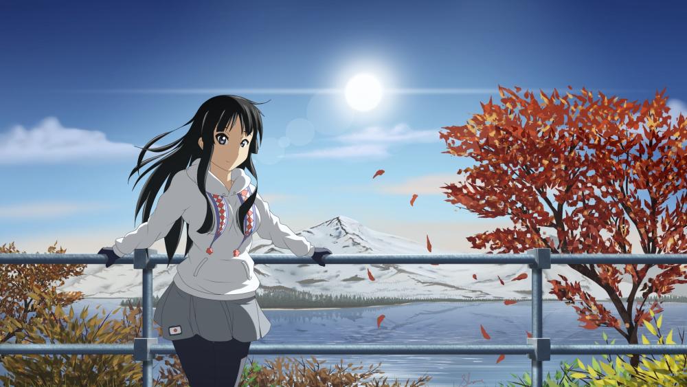 Autumn Serenity with Anime Schoolgirl wallpaper