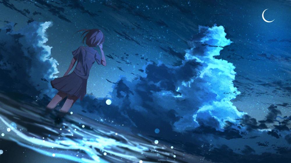 Moonlit Anime Dreamscape wallpaper
