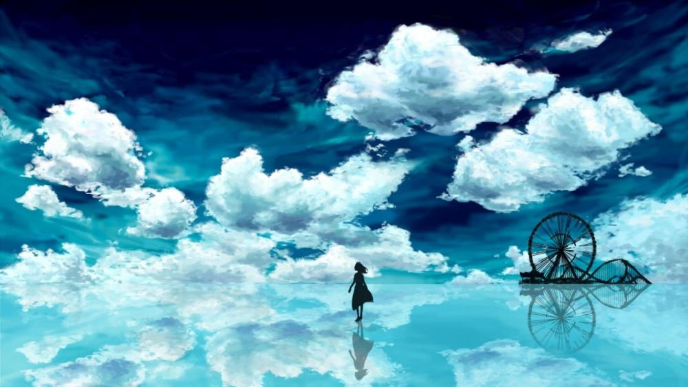 Dreamlike Anime Sky with Reflecting Clouds wallpaper