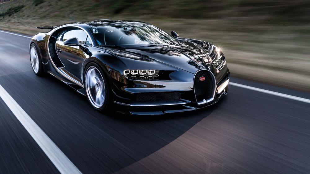 Black Bugatti Chiron Speeding on Highway wallpaper