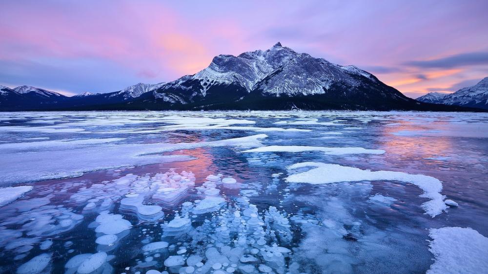 Incredible Frozen Air Bubbles at Abraham Lake, Canada wallpaper