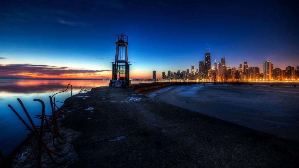 Chicago skyline from North Avenue Beach wallpaper