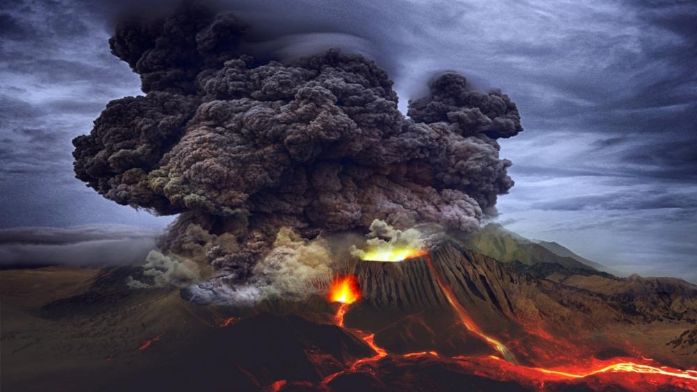 Majestic Volcano Eruption at Twilight wallpaper