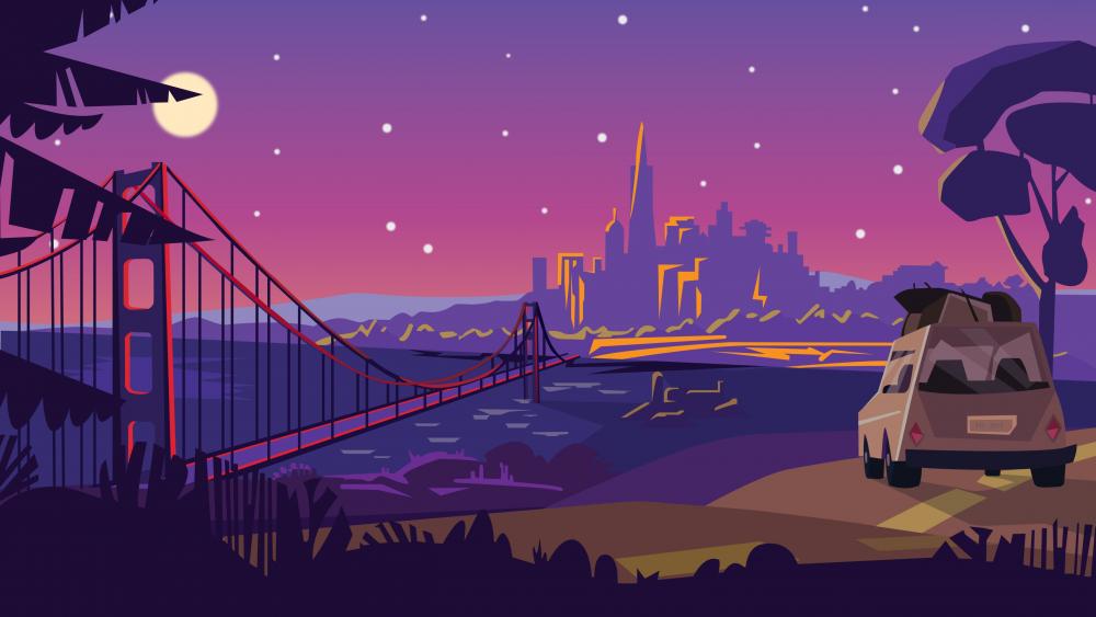 Nightfall Over Golden Gate wallpaper