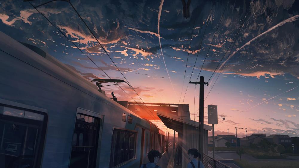 Sunset Ride Through Anime Landscape wallpaper