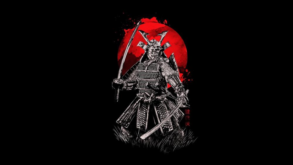 Samurai Warrior Under Blood Red Moon wallpaper