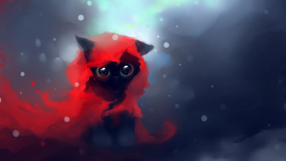 Mystical Red Feline in the Shadows wallpaper