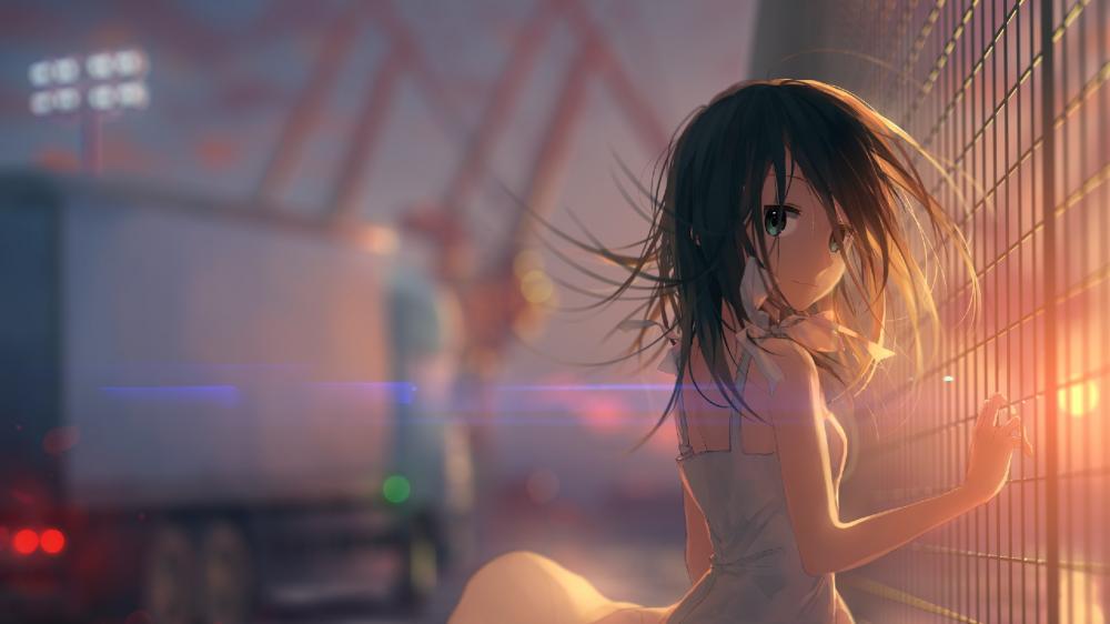 Sunset Dreams with a Kawaii Anime Girl wallpaper