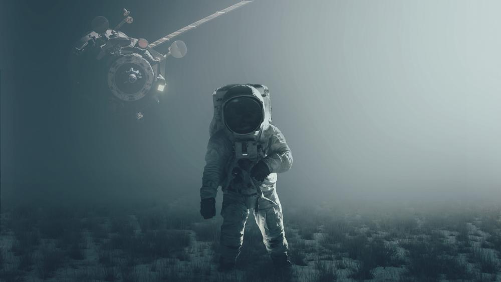Astronaut's Misty Encounter in the Unknown wallpaper