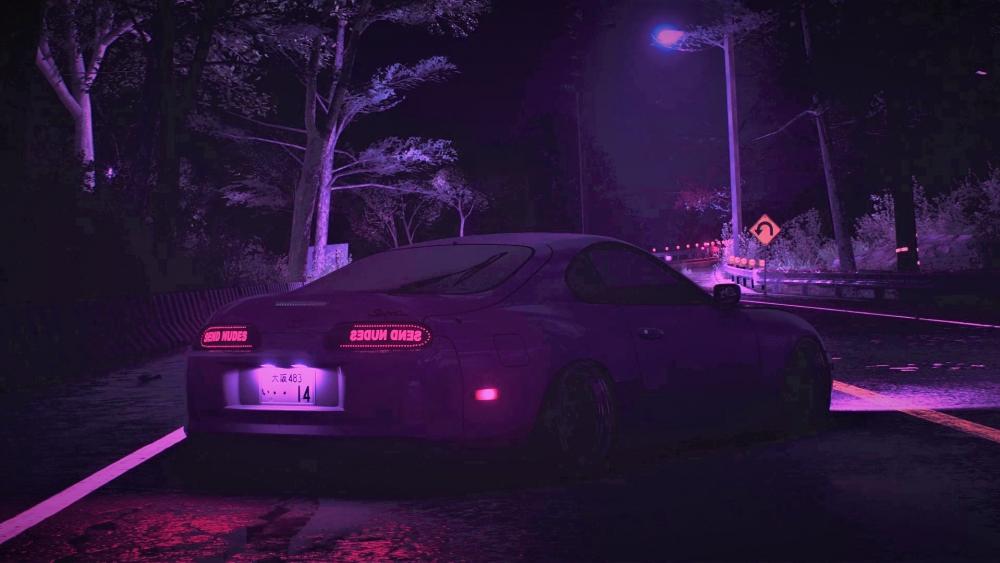 Toyota Supra MK4 Midnight Drive Through Neon Woods wallpaper