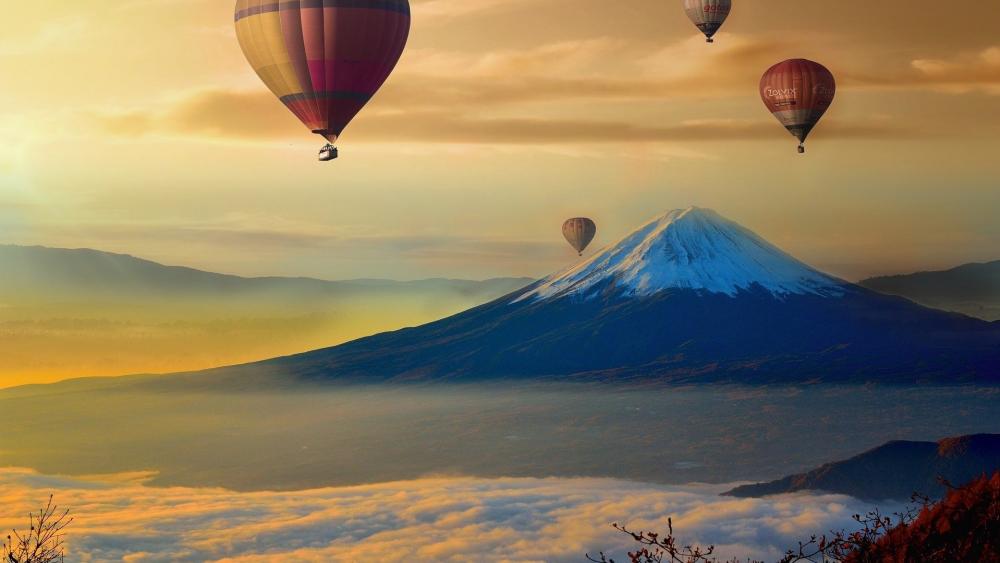 Hot air balloons near Mount Fuji wallpaper