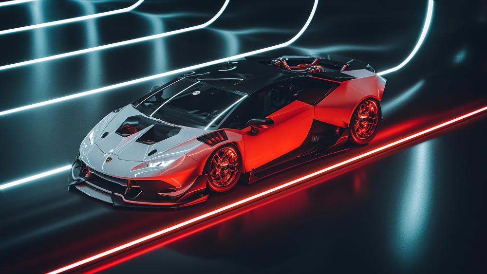 Lamborghini Huracan Amidst Neon Elegance wallpaper