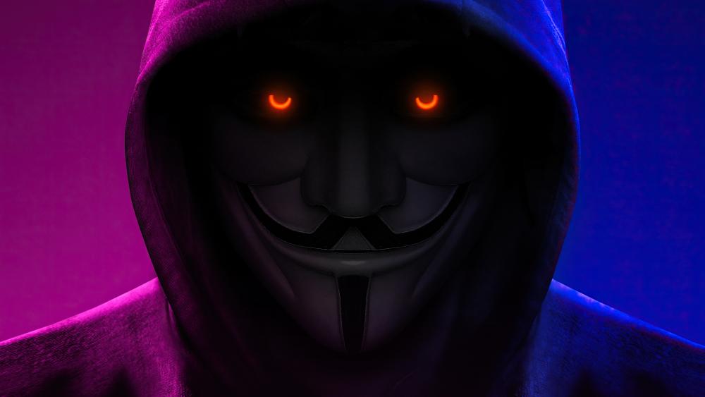 Mysterious Hacker with Glowing Eyes wallpaper