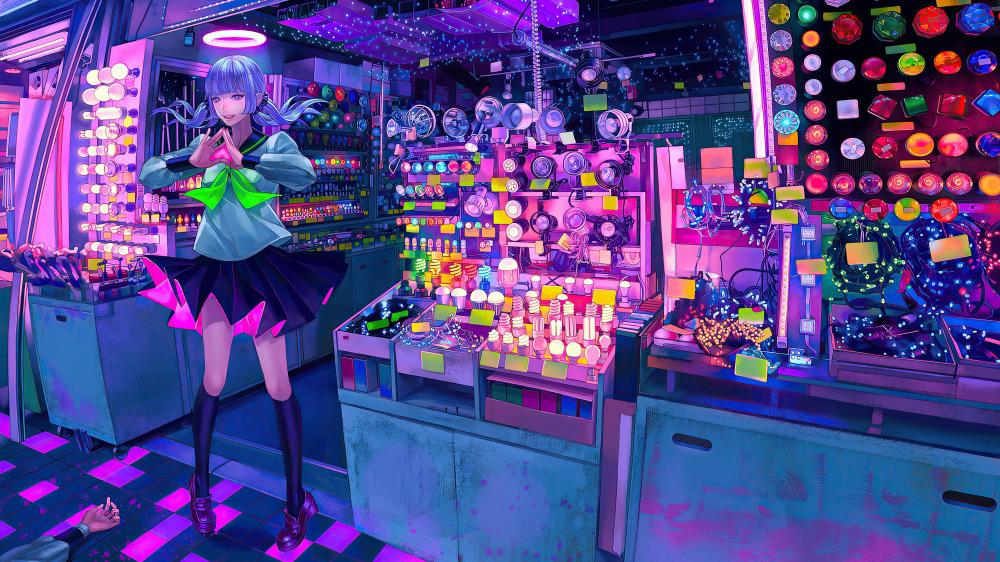 Electric Anime Supermarket Encounter wallpaper