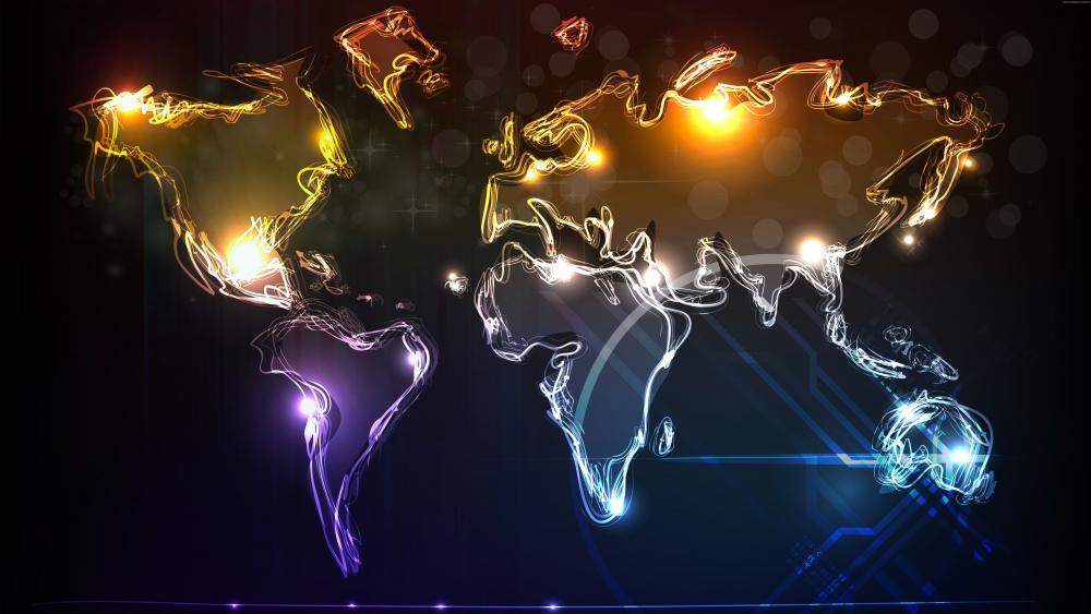 Illuminated World Map in Vivid Colors wallpaper