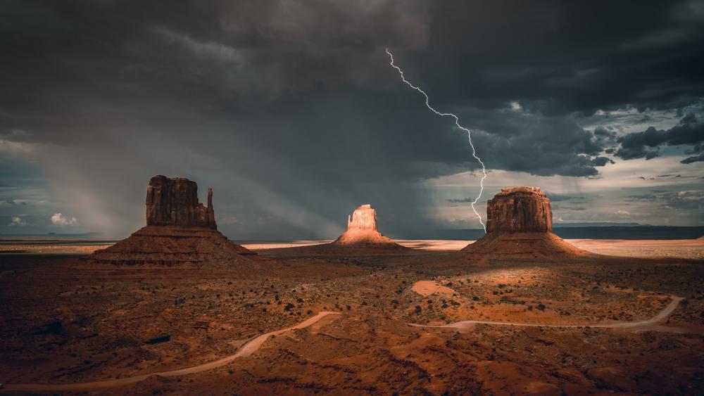 Thunderstorm at the West and East Mitten Buttes, Navajo Tribal Park wallpaper