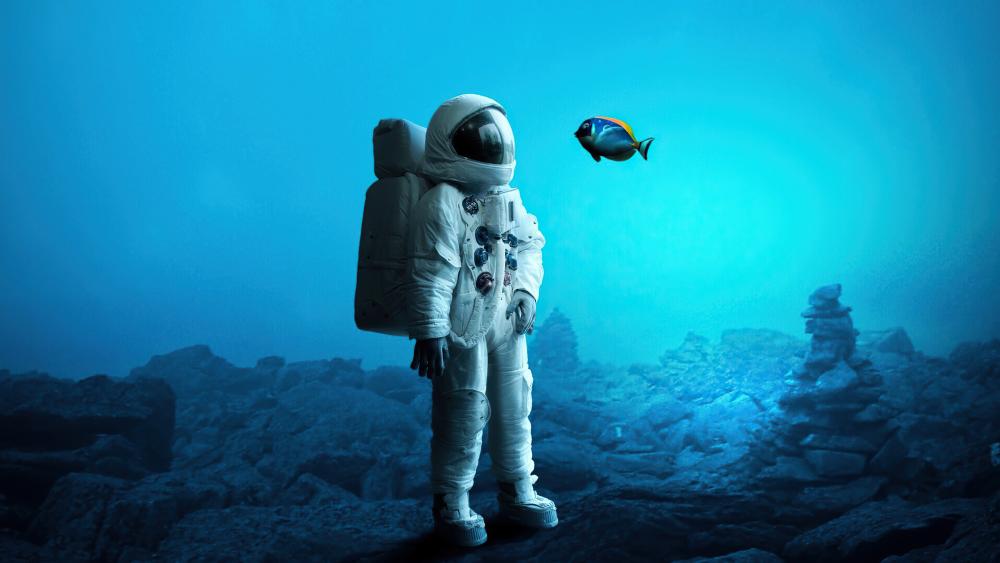Astronaut’s Underwater Encounter wallpaper