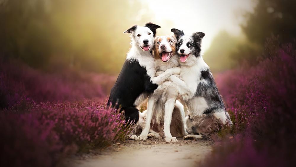 Joyful Trio in Lavender Fields wallpaper