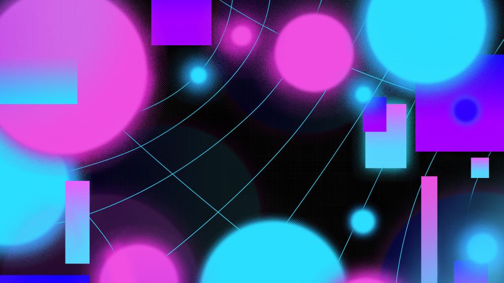 Abstract neon planets wallpaper
