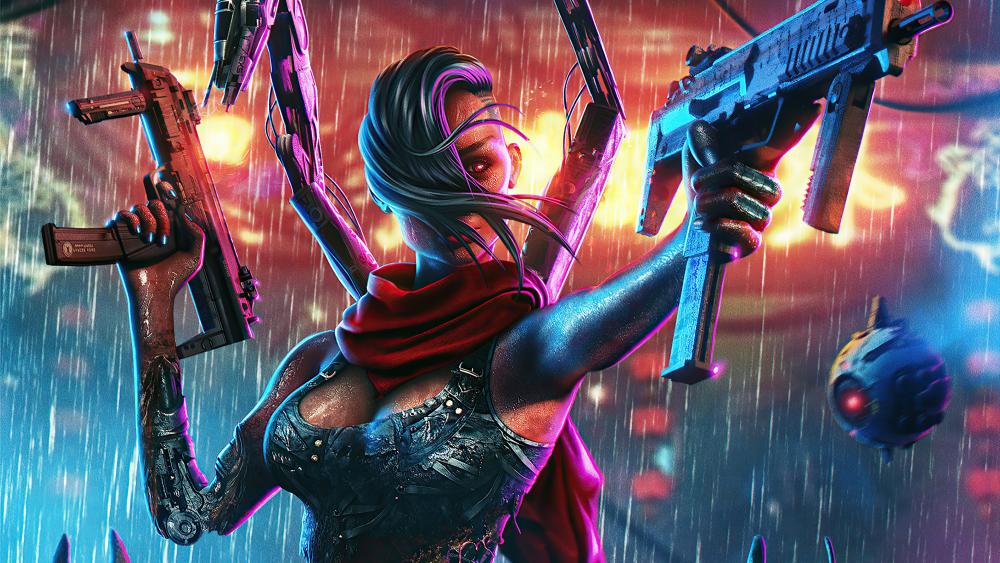 Futuristic Cyberpunk Warrior in Rain wallpaper
