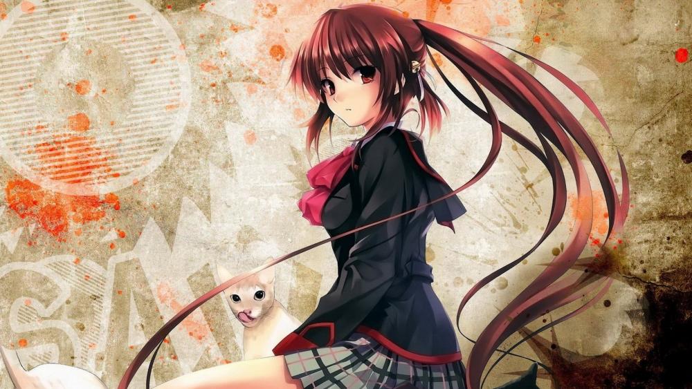 Anime Girl with Seal Companion wallpaper