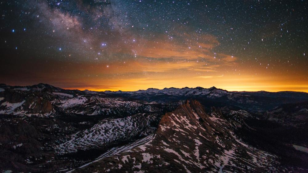 Starry Night Over Mountain Peaks wallpaper