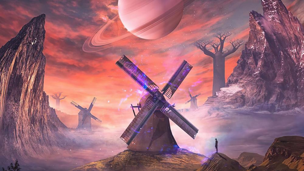 Windmills of a magical land wallpaper
