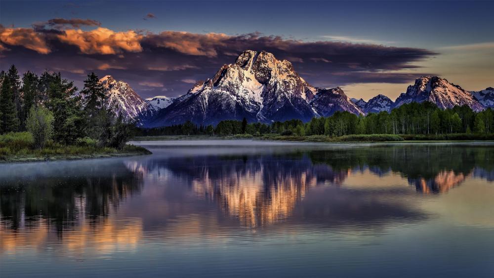 The Mount Moran from the Oxbow Bend wallpaper