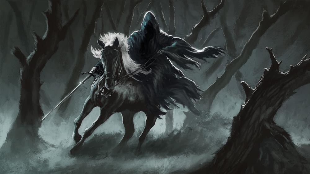 Mysterious Rider in the Haunted Woods wallpaper