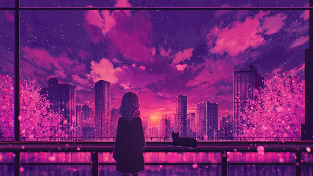 Spring Twilight in the Anime Metropolis wallpaper