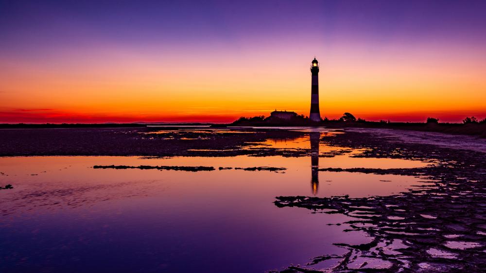 Purple Dawn at the Lighthouse wallpaper