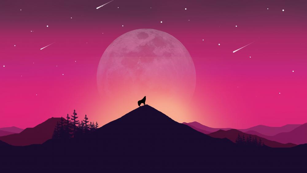 Howling Wolf Beneath a Pink Moon wallpaper