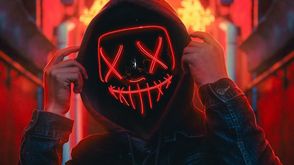 Neon XX Glowing Mask in the Shadows wallpaper