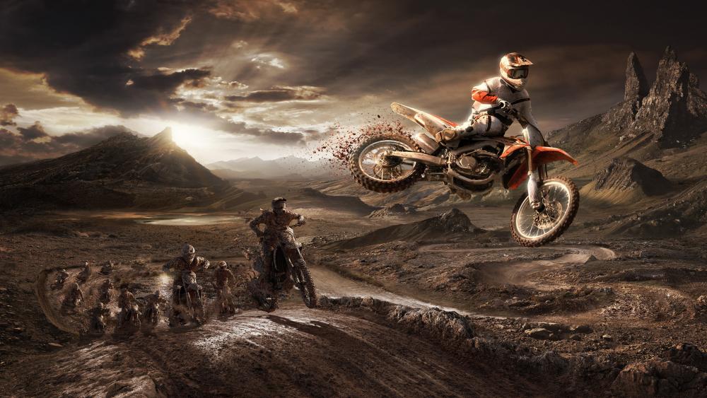 Thrilling Desert Motocross Adventure wallpaper