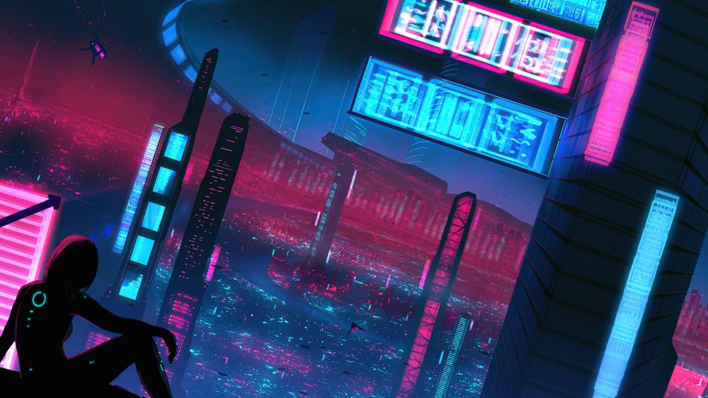 Neon Nightscape in a Futuristic City wallpaper